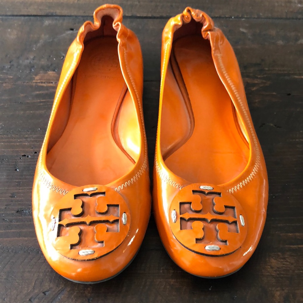 Orange Patent Tory Burch Reva Ballet Flats